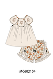Khaki horse embroidery ruffle shorts set Aaria Tees