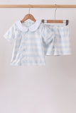 Blue Gingham Shorts Set Aaria Tees