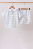 Blue Gingham Shorts Set Aaria Tees
