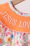 Coral Jesus Loves me Embroidered Floral Bloomer Set Aaria Tees