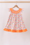 Coral Jesus Loves me Embroidered Floral Ruffle Dress Aaria Tees