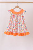 Coral Jesus Loves me Embroidered Floral Ruffle Dress Aaria Tees