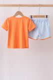Coral Jesus Loves me Smocked Gingham Shorts Set Aaria Tees