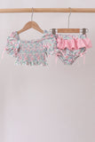 Pink Floral Smocked Swimsuit Aaria Tees