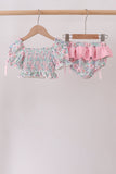 Pink Floral Smocked Swimsuit Aaria Tees