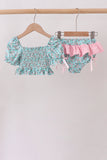 Green Floral Smocked Swimsuit Aaria Tees