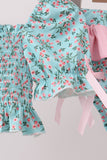 Green Floral Smocked Swimsuit Aaria Tees