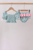 Green Floral Smocked Swimsuit Aaria Tees