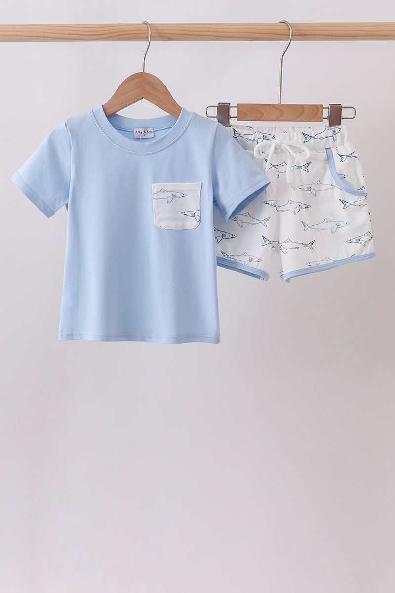 Blue Shark Print Shorts Set - Aaria Tees Aaria Tees