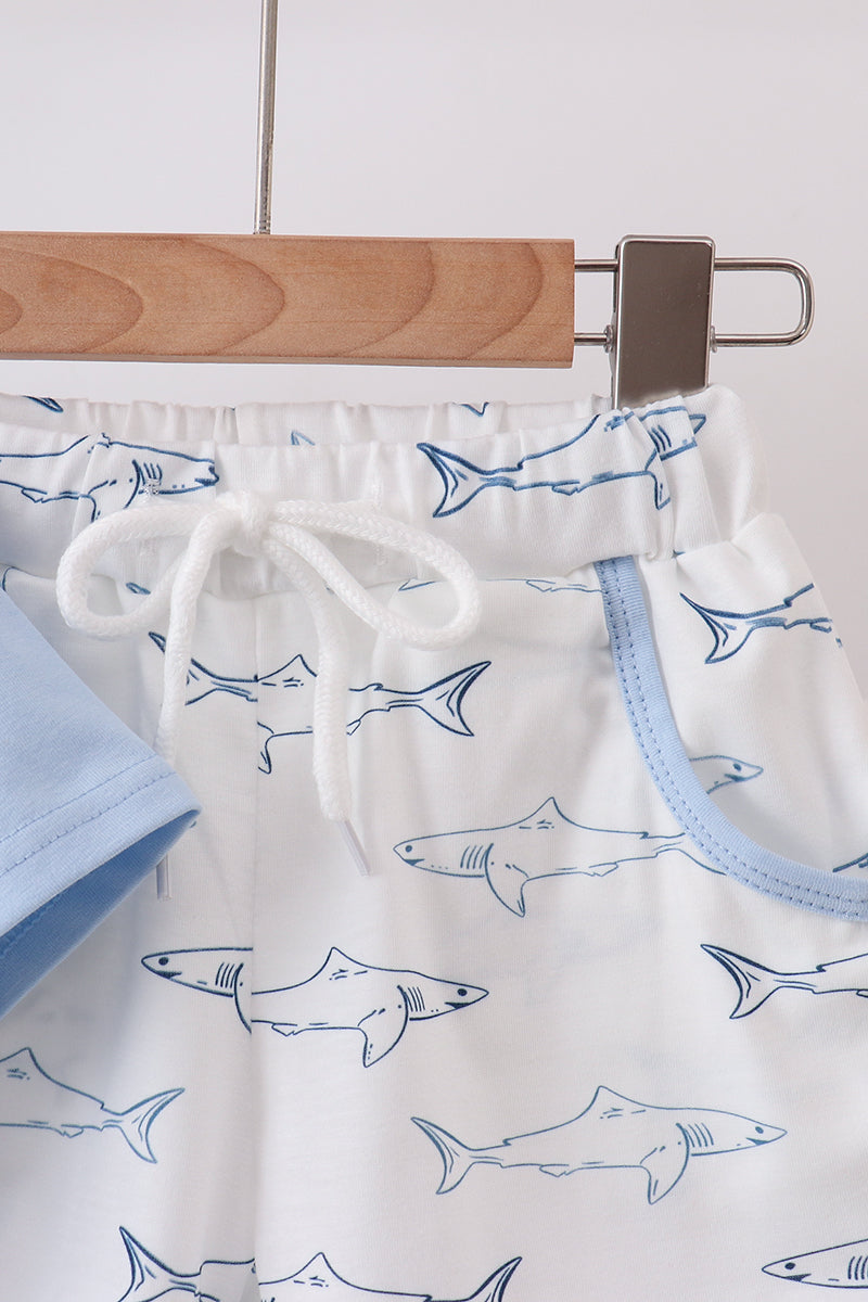 Blue Shark Print Shorts Set - Aaria Tees Aaria Tees