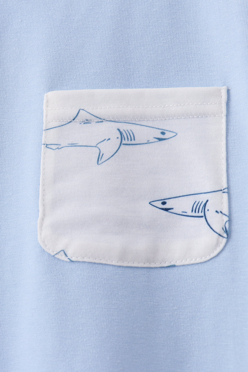 Blue Shark Print Shorts Set - Aaria Tees Aaria Tees