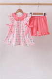 Pink Floral Ruffle Shorts Set Aaria Tees