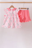 Pink Floral Ruffle Shorts Set Aaria Tees
