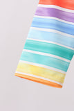 Rainbow Stripe Bow Ruffle Rashguard Set Aaria Tees