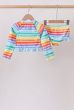 Rainbow Stripe Bow Ruffle Rashguard Set Aaria Tees