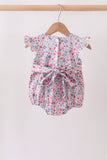 Blue Floral Smocked Ruffle Bubble Aaria Tees