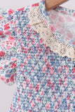 Blue Floral Smocked Ruffle Bloomer Set Aaria Tees
