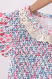 Blue Floral Smocked Ruffle Dress Aaria Tees