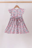 Blue Floral Smocked Ruffle Dress Aaria Tees