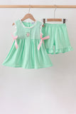 Green Butterfly Smocked Ruffle Shorts Set Aaria Tees