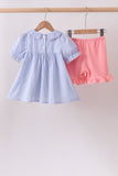 Blue Whale Smocked Seersucker Shorts Set Aaria Tees