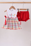 Red ABC Embroidered Plaid Bloomer Set Aaria Tees