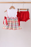 Red ABC Embroidered Plaid Bloomer Set Aaria Tees