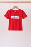 Red ABC Embroidered Top Aaria Tees