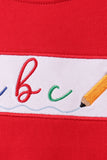Red ABC Embroidered Top Aaria Tees