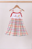 Red ABC Embroidered Plaid Dress Aaria Tees