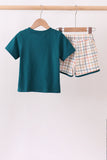 Teal Puppy Applique Plaid Set - Aaria Tees Aaria Tees