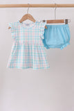 Blue Plaid Ruffle Bloomer Set Aaria Tees