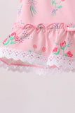 Pink Floral Ruffle 2pc Swimsuit Aaria Tees