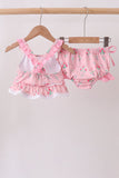 Pink Floral Ruffle 2pc Swimsuit Aaria Tees