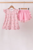 Pink Floral Ruffle Shorts Set Aaria Tees