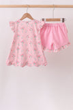 Pink Floral Ruffle Shorts Set Aaria Tees