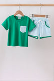 Green pocket grid shorts set Aaria Tees