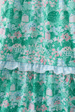 Green house floral Smocked Tiered Mom Dress Aaria Tees