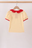 Mustard Stripe Apple Embroidered Top Aaria Tees
