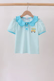 Blue Stripe School Bus Embroidered Top Aaria Tees
