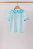 Blue Stripe School Bus Embroidered Top Aaria Tees
