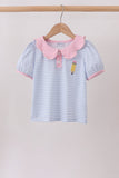 Purple Stripe Pencil Embroidered Top Aaria Tees