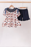 Navy Auburn Smocked Scalloped Shorts Set - Aaria Tees Aaria Tees