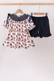 Navy Auburn Smocked Scalloped Shorts Set - Aaria Tees Aaria Tees