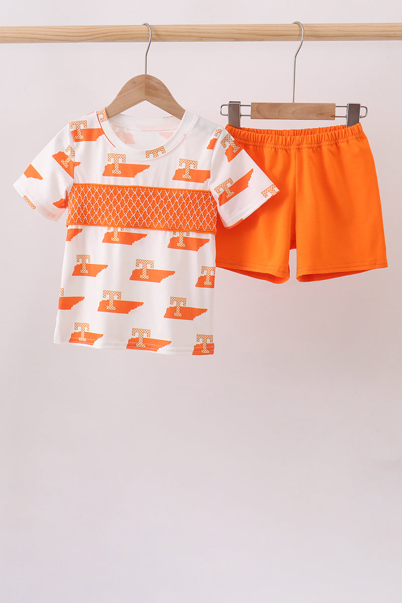 Orange Tennessee Smocked Shorts Set - Aaria Tees