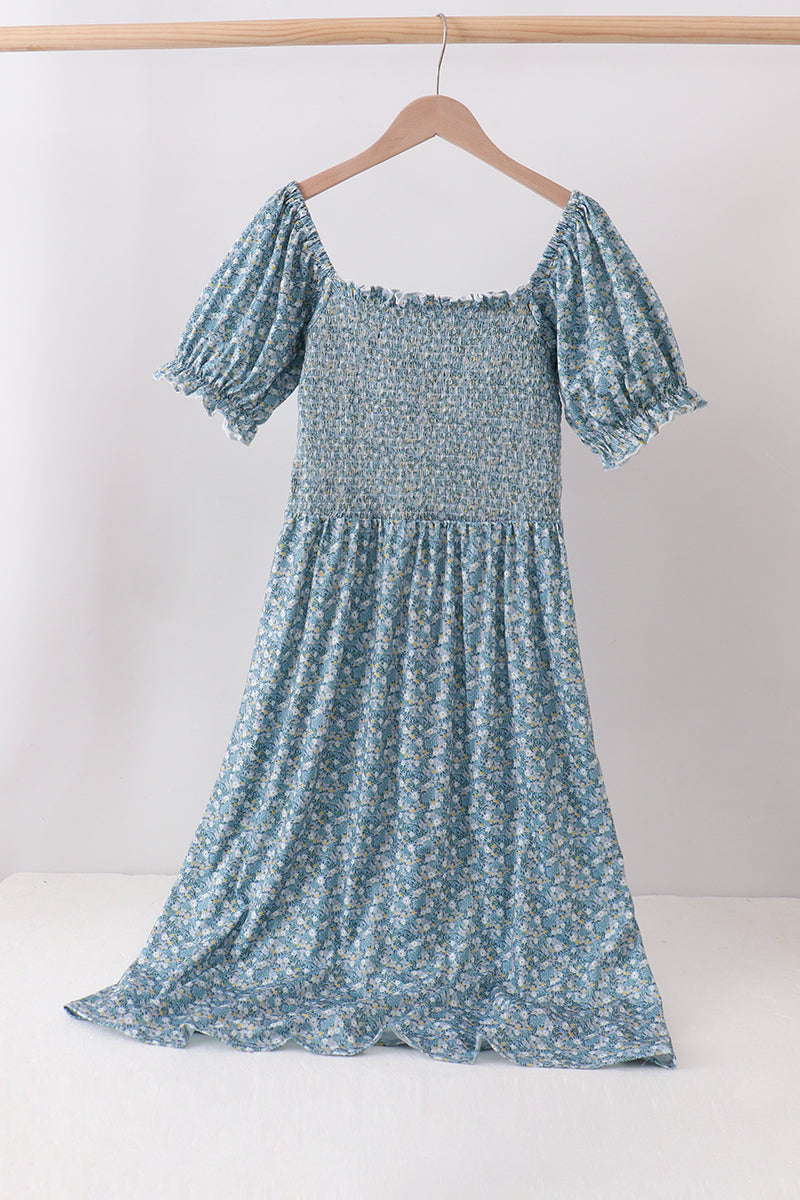 Teal Floral Mom Dress - Aaria Tees