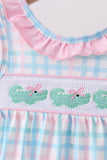 Pink Crocodile Smocked Gingham Bubble - Aaria Tees Aaria Tees