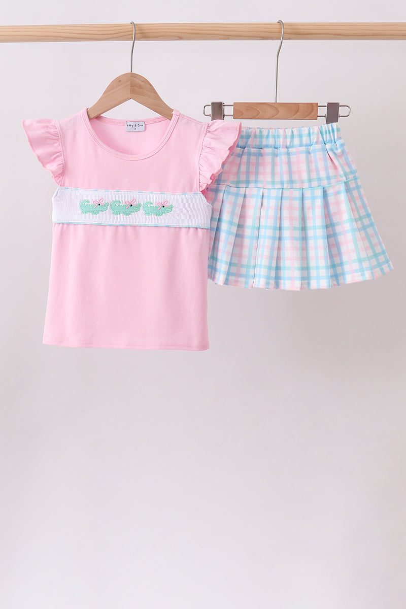 Pink Crocodile Smocked Skorts Set - Aaria Tees