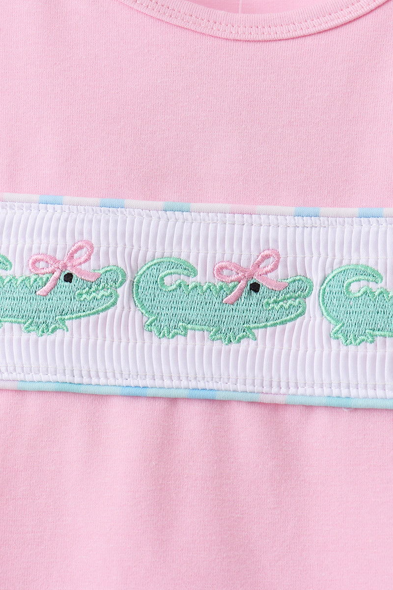 Pink Crocodile Smocked Skorts Set - Aaria Tees Aaria Tees
