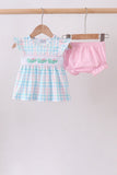 Pink Crocodile Smocked Gingham Bloomer Set Aaria Tees